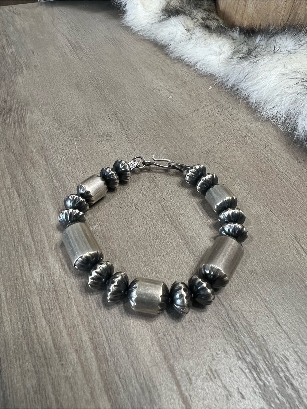 Native Handmade Navajo Fluted Saucer and Barrel 10mm 7” Bracelet